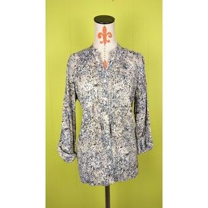 Chicos Women Sz 2 Large Blouse Shirt Tunic Style V-neck Roll Tab Sleeve Abstract